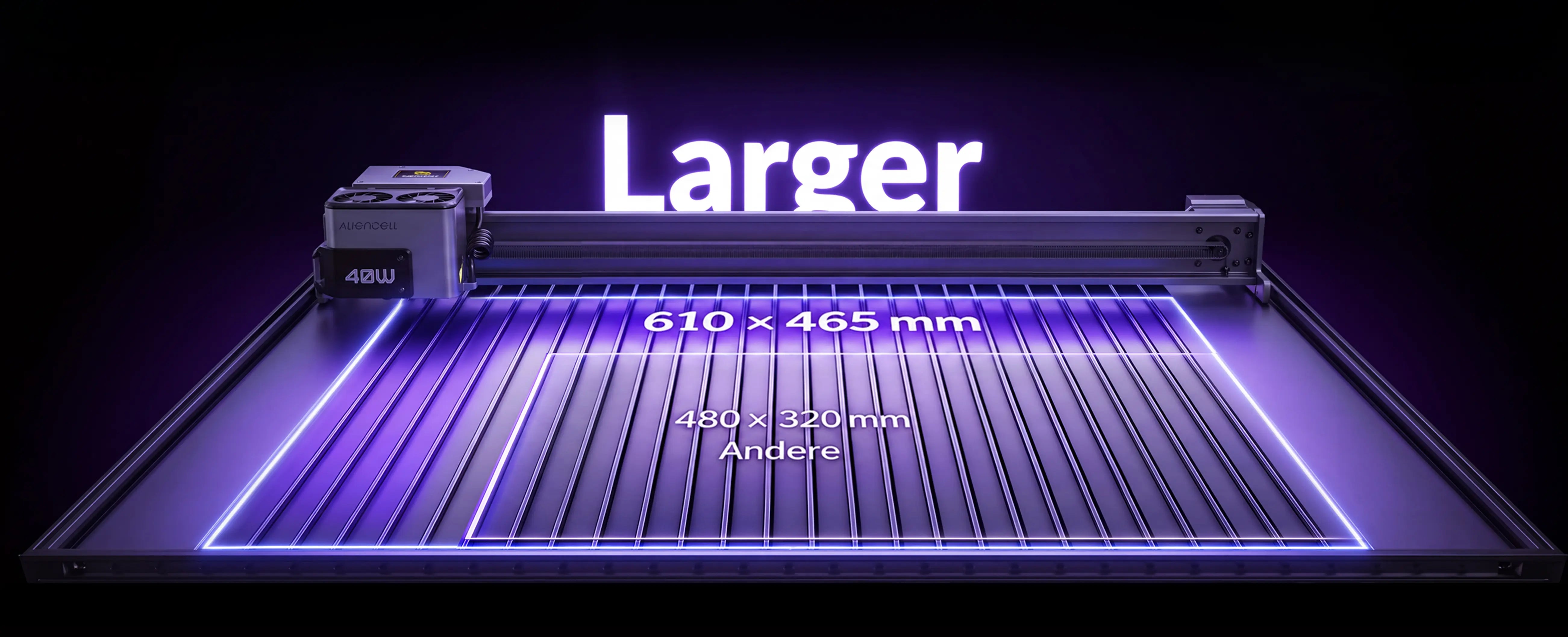Aliencell X1 24 by 18 inch work area compared with other laser cutters