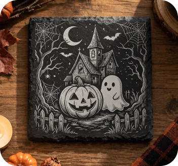 Gravierter Halloween-Schieferuntersetzer